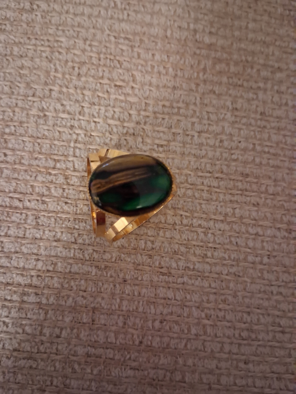 Gold Ring with Green and Black Oval Stone - Women's Fashion Ring - Picture 10 of 11